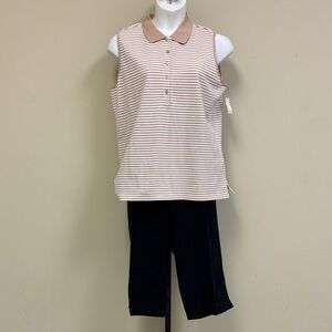 Talbots Black Capris with Striped Sleeveless Top